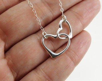 Interlocking Hearts Necklace// Floating Heart Necklace// Handmade Jewelry Charm Necklace//Sterling Silver Hearts Necklace// Bridesmaid Gift