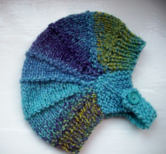 Vegan child's hat, aviator hat, unisex hat, knitted toddler hat, unisex hat, soft, warm, earflap hat, blues