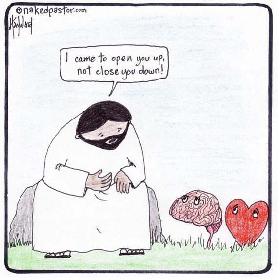 Jesus Brain and Heart CARTOON reproduction PRINT