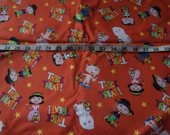 Kids Children in Costume Trick or Treat Orange Halloween Fabric - 2 yards