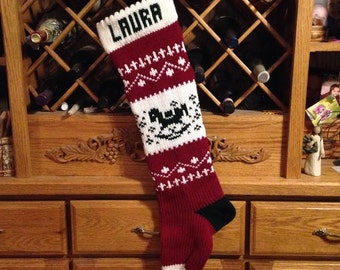 Christmas Stocking, Stockings, personalized, knitted, rocking horse, wedding, new baby, Moeggenborg Sugar Bush, lined, unlined