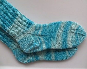 Hand Knitted Socks, Merino Wool Socks, Blue Socks
