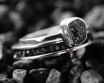 Black Raw Diamond Ring Sterling Silver Womens Jewellery