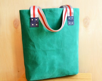Waxed Canvas Tote Bag, Gift for Her, Personalized Tote, Canvas Market Bag, Waxed Canvas Bag, Shoulder Bag - The LF Market Bag in Teal
