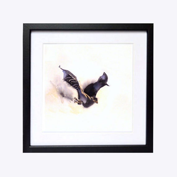 Bat Art Archival Print Watercolor painting Color field black