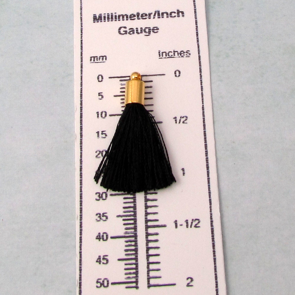 Silky Tassel Pendant, Black, Gold Cap, 30 MM, 2 Pieces, AG309 from