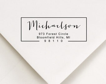 Personalized Address Stamp - For Return Addressing - Calligraphy Font - Self Inking, Wood Handle Options - Housewarming, New House Gift (16)