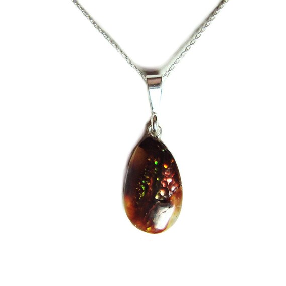 Fire agate sterling silver pendant and chain