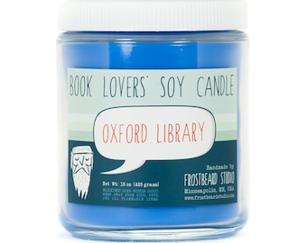 Oxford Library - Book Candle - Book Lover Gift - Scented Soy Candle - Frostbeard Studio - 8oz jar