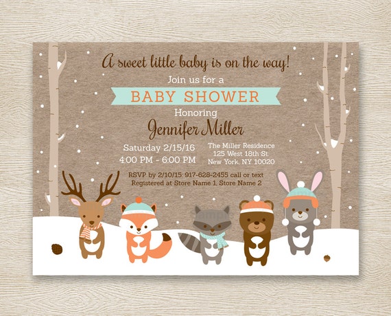Winter Woodland Baby Shower Invitation / Forest Animals / Birch Tree / Winter Baby Shower / Snowy Forest / Gender Neutral PRINTABLE