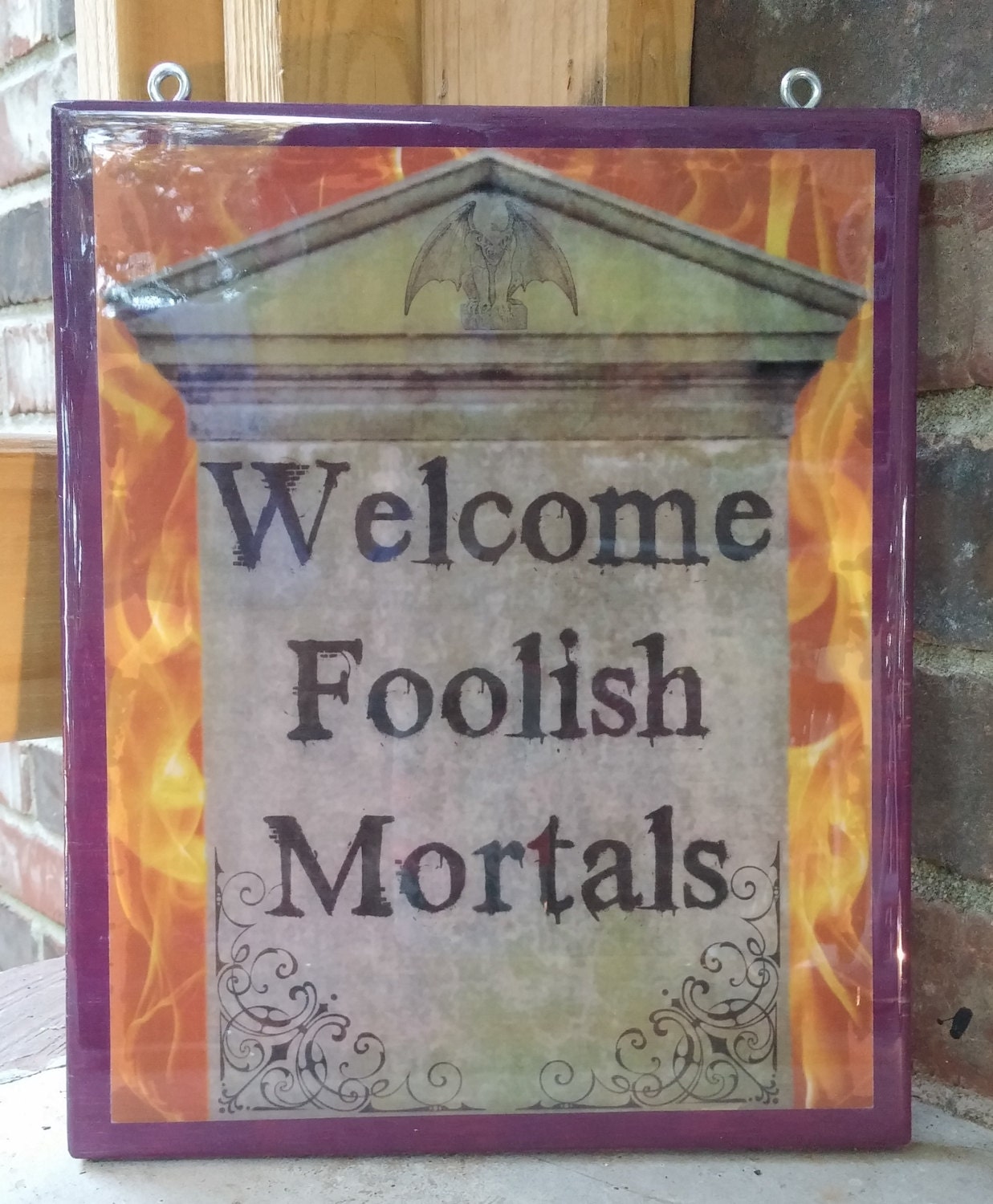 Welcome Foolish Mortals tombstone &amp; Gargoyle sign Halloween