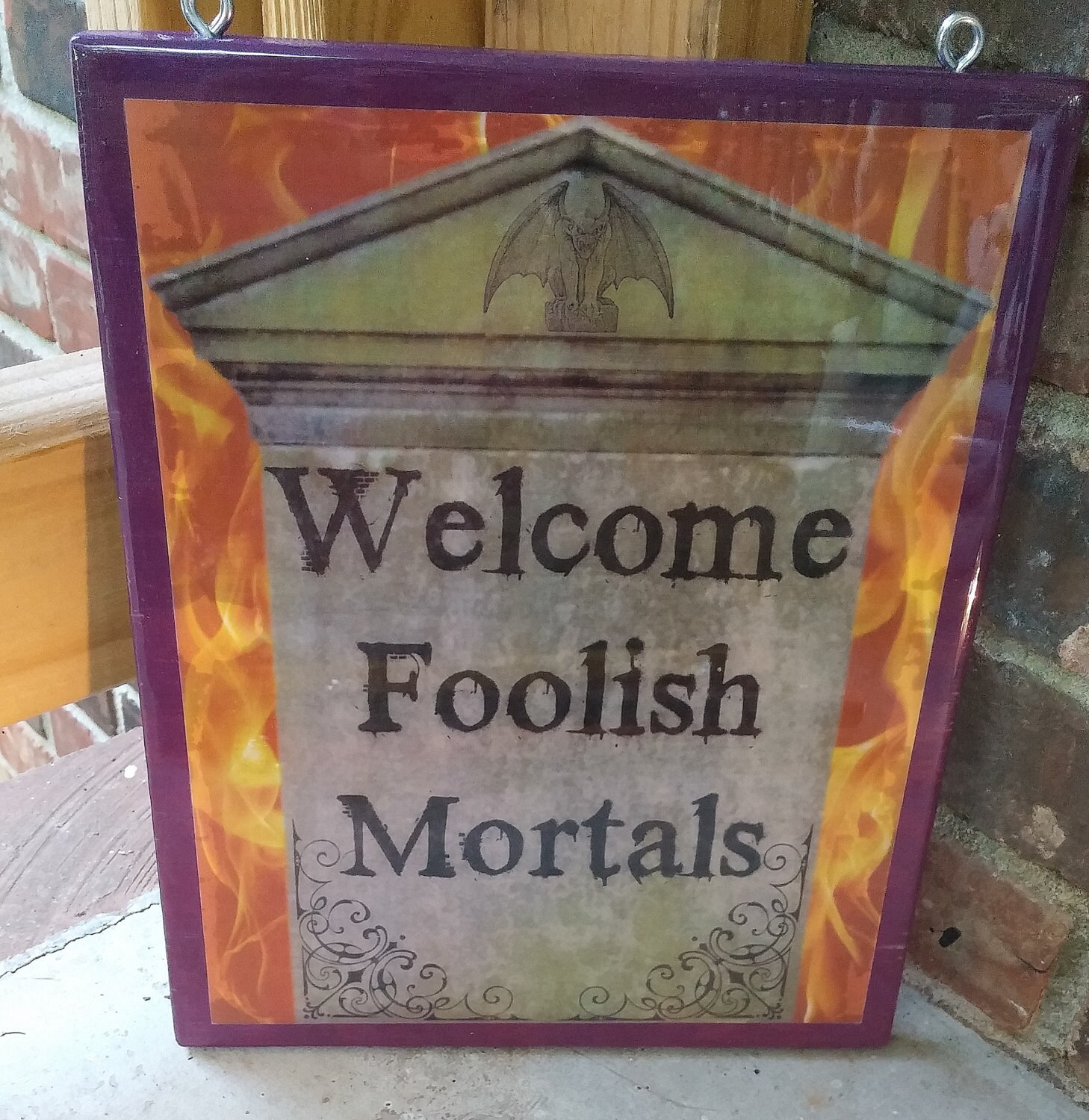 Welcome Foolish Mortals tombstone &amp; Gargoyle sign Halloween