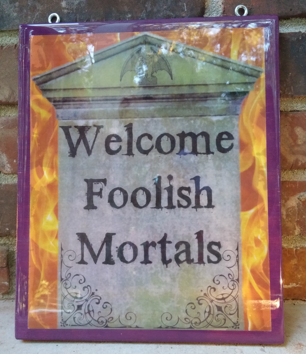 Welcome Foolish Mortals tombstone &amp; Gargoyle sign Halloween