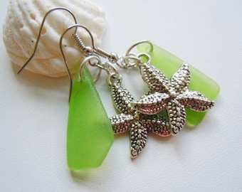 Dangle Earrings Starfish Sea Glass Beach Glass Earrings, Sea Glass Earrings, Seaglass Jewelry