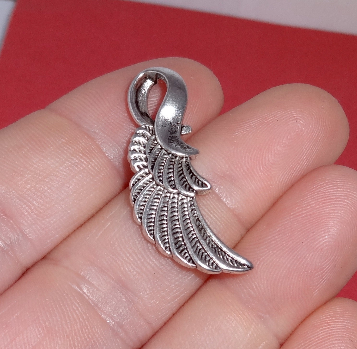 50 BULK Angel Wing Charms 32x11x3mm