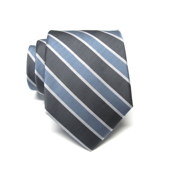 Mens Ties Gray Dusty Blue White Stripes Necktie by TieObsessed