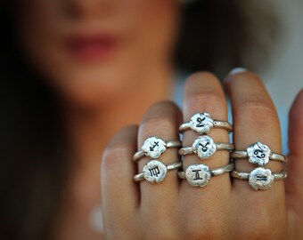 Zodiac Rings, Astrology Jewelry, Zodiac Jewelry, Sterling Silver Astrological Sign Jewelry, Horoscope Jewelry, Horoscope Sign Jewelry Rings