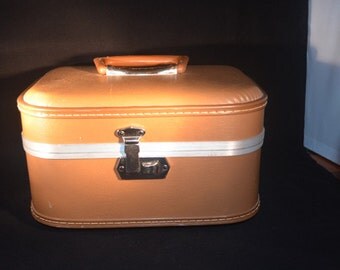 Vintage Vacationer Train Airplane Travel Case Make-up Luggage Cinnamon Brown