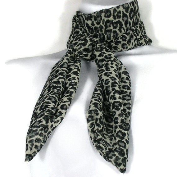 Leopard Print Chiffon Skinny Scarf Headscarf Gray Leopard