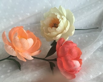 Crepe Paper Flower - Coral Charm Peony - Handmade