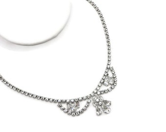 Art Deco Rhinestone Necklace - Clear Crystal Prom Wedding Jewelry