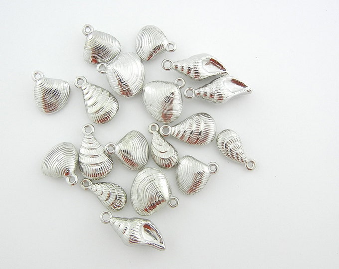 18 Dimensional Variety Seashells in Silver-tone Acrylic