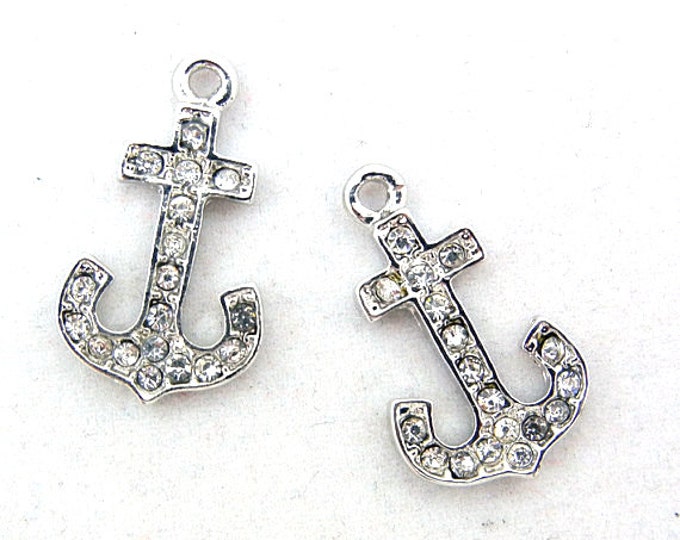 Nautical Anchor Charms Rhinestone Silver-tone