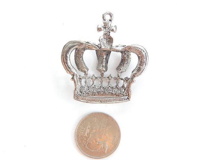 Antique Silver-tone Crown Pendant Rhinestones