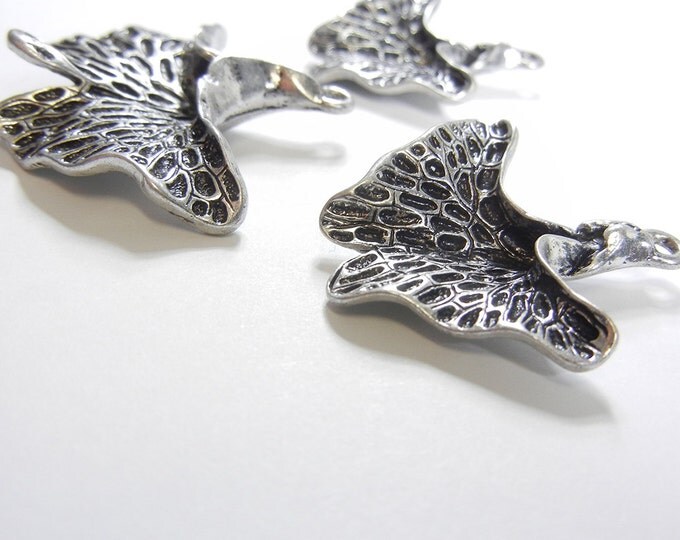 Set of Antique Silver-tone Ginkgo Leaf Pendant and Charms