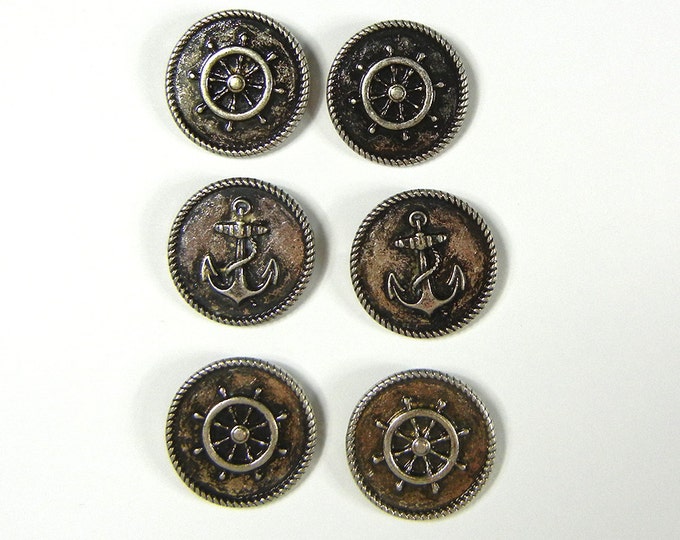 Set of 6 Double Link Round Nautical Charms