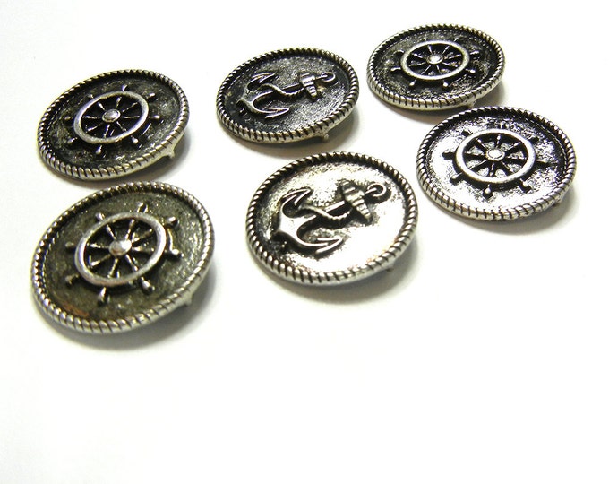 Set of 6 Double Link Round Nautical Charms