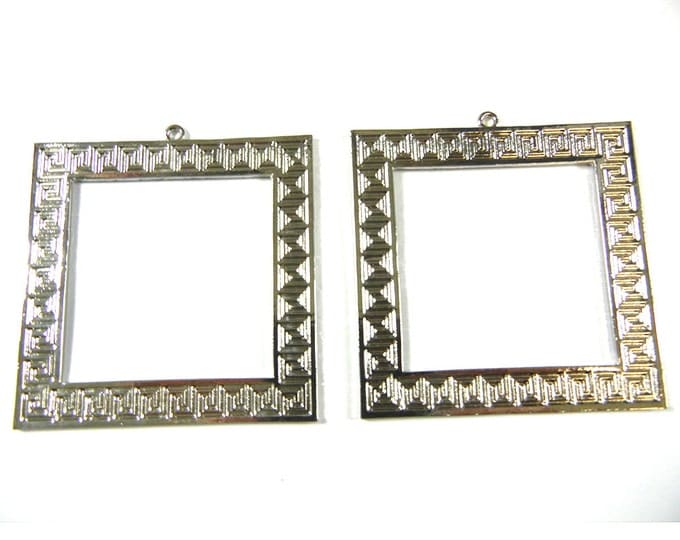 Pair of Large Flat Square Charms Roman Design Silver-tone