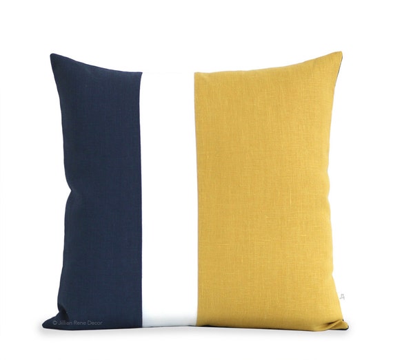 Decorative Pillows: Yellow and Navy Blue Clockblock Pillow