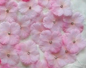 36 pc Rhinestone Beaded Flower Applique Pink Baby Hydrangea Petal Bow Bridal Accessory