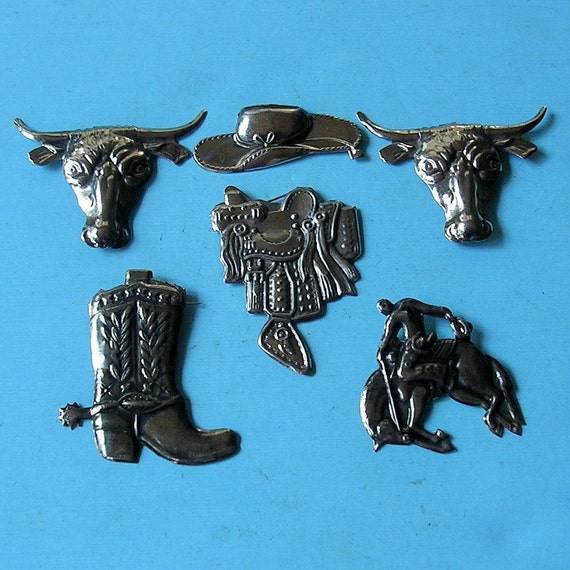 Items similar to 6 Vintage Lapel Pins Vintage Western Rodeo Cowboy ...