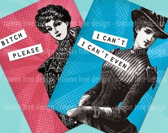 FUNNY VICTORIAN CAPTIONS Digital Collage Sheet 2.5x3.5in Vintage Ladies Naughty - no. 0140