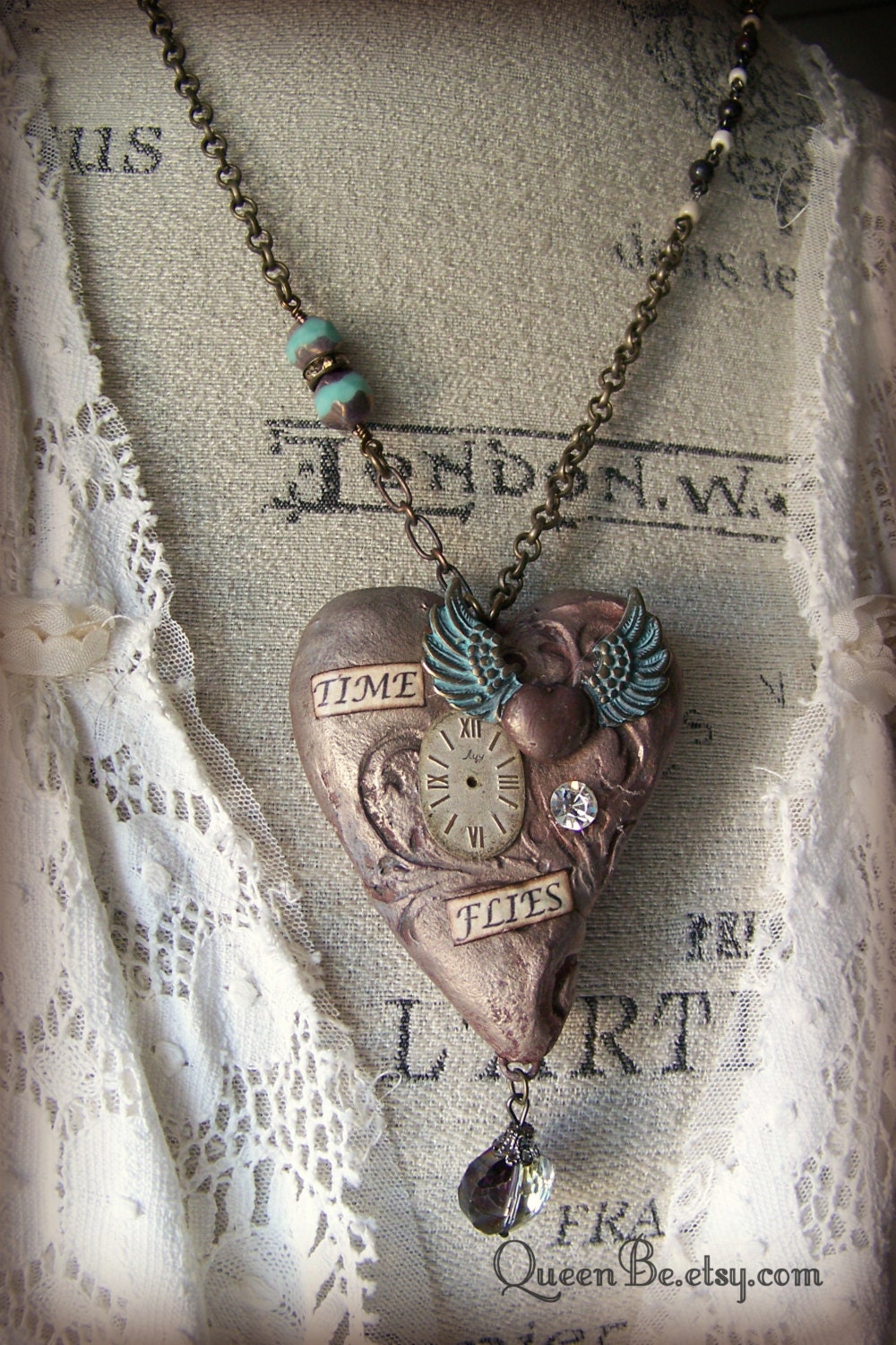 Handmade Mixed Media Jewelry Altered Necklace Vintage Watch