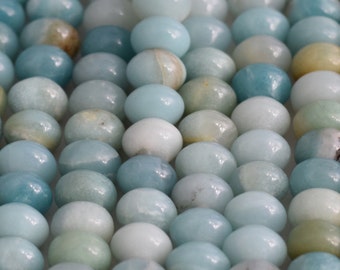 Amazonite Large Hole Gemstone Beads big, 8x12mm gemstone rondelle, large hole bead, beads for leather, Aqua large hole gemstone, Amazonite