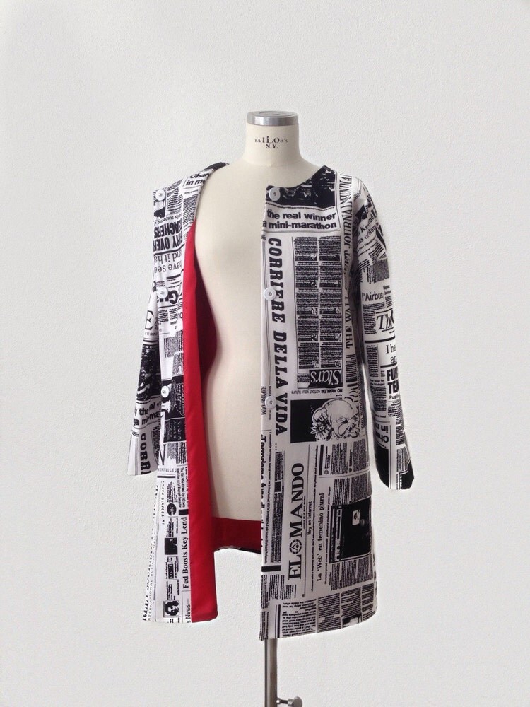 The Daily drop sleeve newspaper print coat by Suite on Etsy