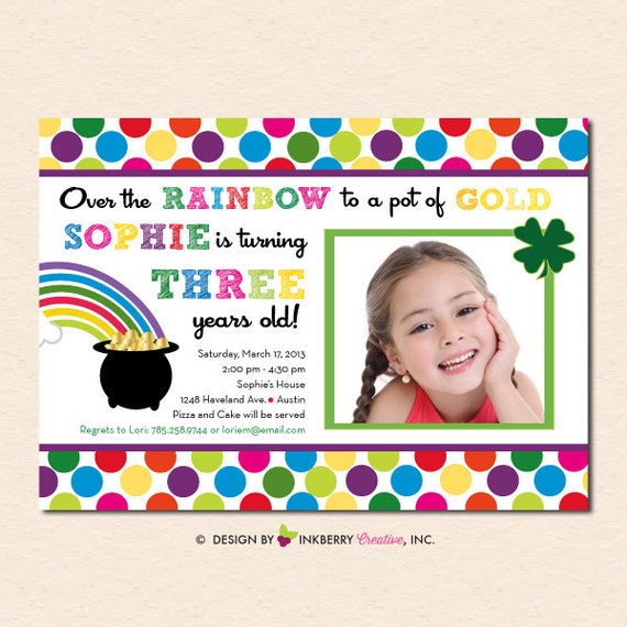 Rainbow Pot of Gold - Birthday Party Invitation (Digital File - Printed Cards Also Available) Il_570xn