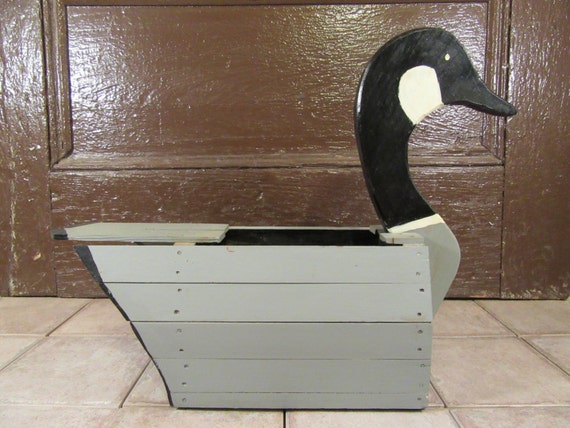 Folk art wood Canada Goose Planter or box beautiful solid