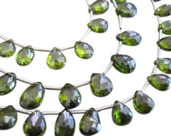 Zircon Beads, AAA, Olive Green Zircon, Zircon Natural (not cz) Olive Green Color Faceted Pear Briolettes, Sku 3436A