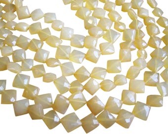 Yellow Chalcedony Beads, Faceted Diamond Cut, Butterscotch Yellow, Loveofjewelry, 11-12mm, SKU 2334A