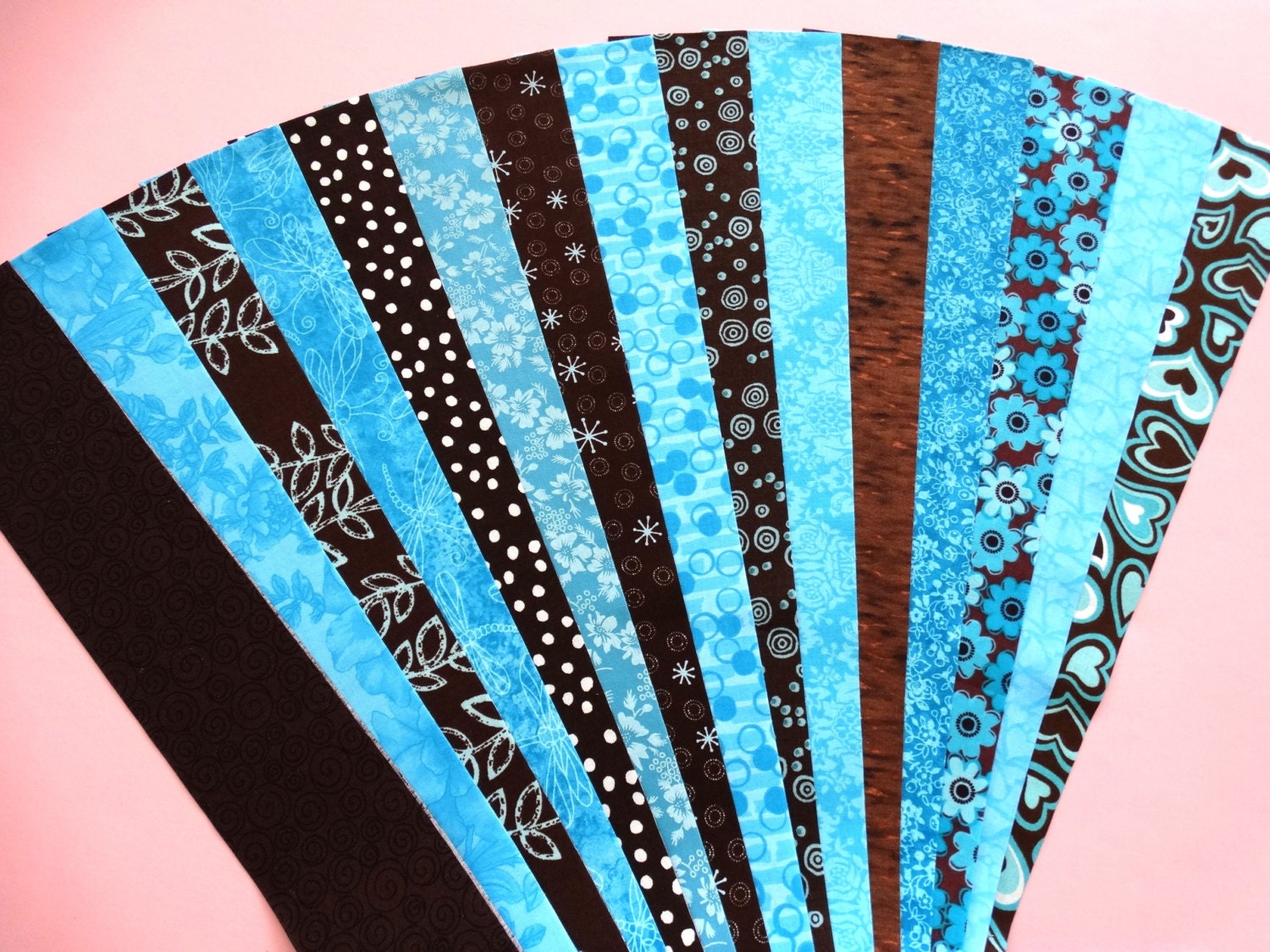 Fabric Jelly Roll Brown Teal Turquoise Strip Pack Cotton Quilt Quilting Sewing Crafts Material