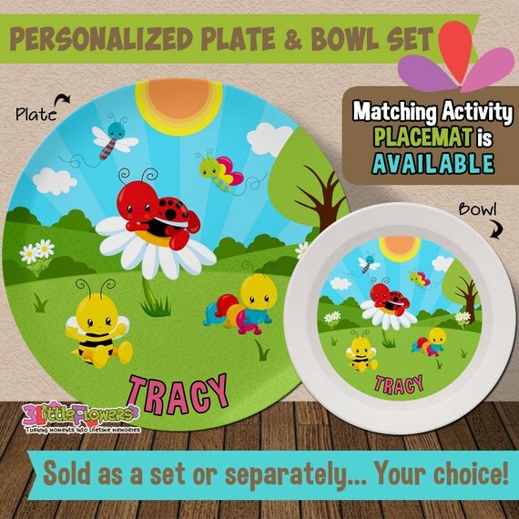Baby Bugs Plate and Bowl Set Personalized by 3littleflowers