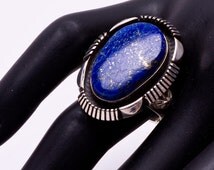 Navajo Ring - Natural Lapis Lazuli Cabochon Sterling Signed - Edison ...
