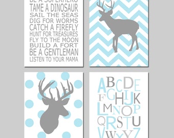 Deer Nursery Art Deer Nursery Decor Chevron Deer Nursery Art Deer Nursery Wall Art Baby Boy Nursery Art Set of 4 Prints - CHOOSE YOUR COLORS