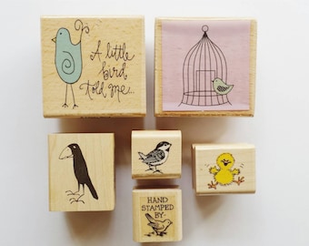 Bird / Cage / Owl / Raven / Hand Stamped By / Rubber Stamp Set