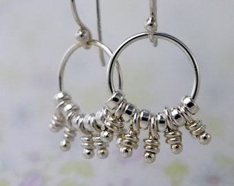 Knots sterling Silver Hoop Earrings, Rustic Chandelier, Dangle Knots, Organic Rustic Haru Earrings, Aroluna Handmade Jewelry