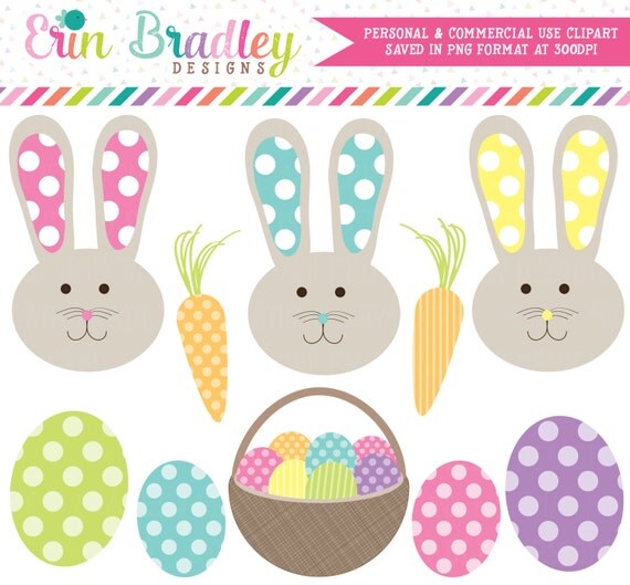 Easter Bunnies and Eggs Holiday Clipart Clip Art Personal & Commercial Use Il_570xn